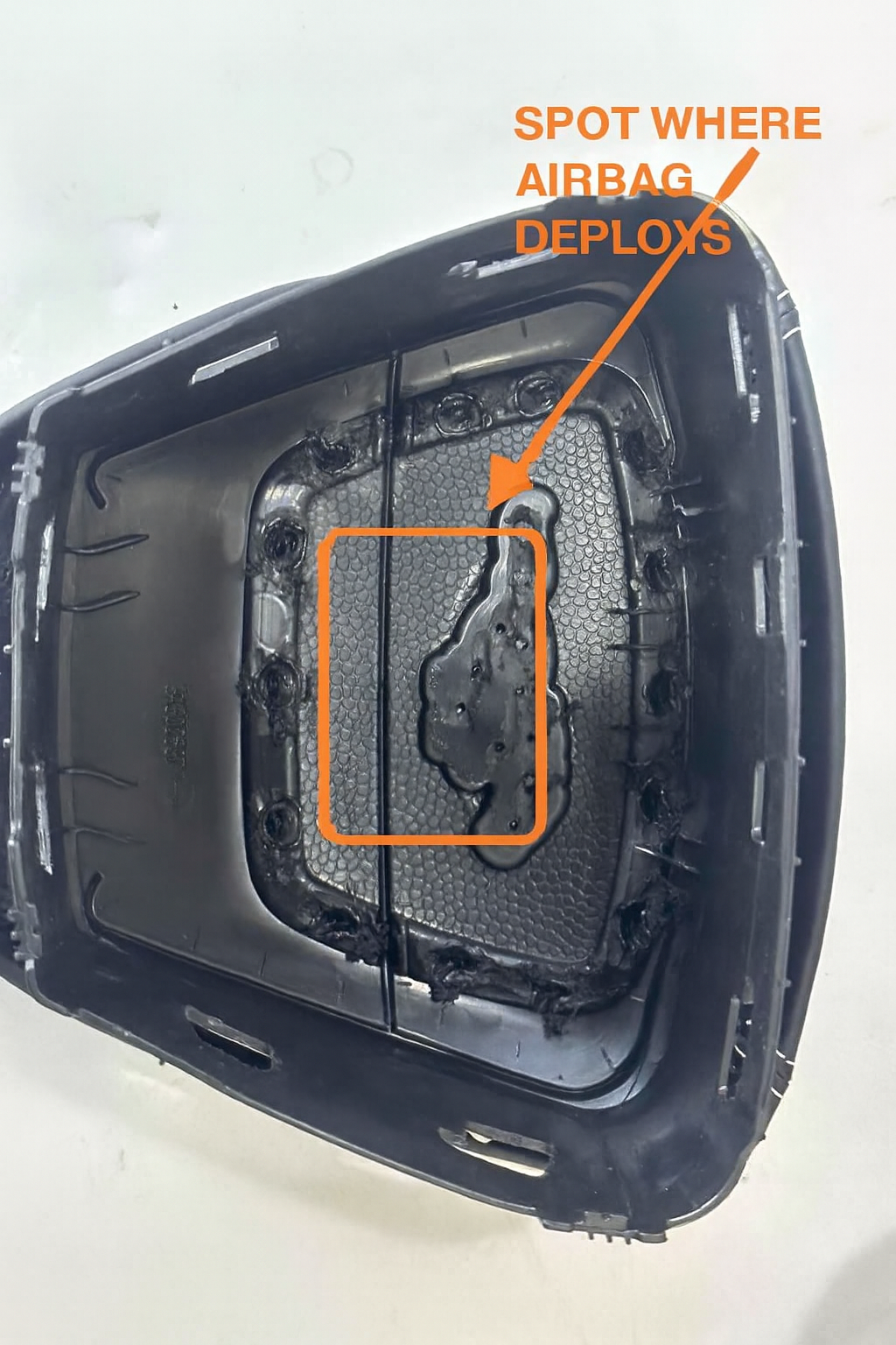 Ford center airbag with deployment spot highlighted for Mustang Mach-E safety and customization
