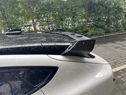 Rally Wing Spoiler mounted on rear of Ford Mustang Mach-E with aerodynamic carbon fiber design