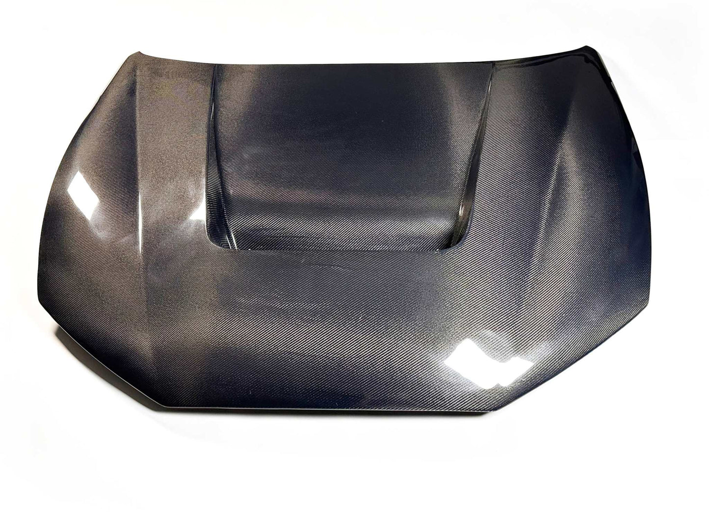Shelby Style Fiber Hood made of wet carbon fiber for 2021-2025 Ford Mustang Mach-E with aerodynamic design and glossy finish