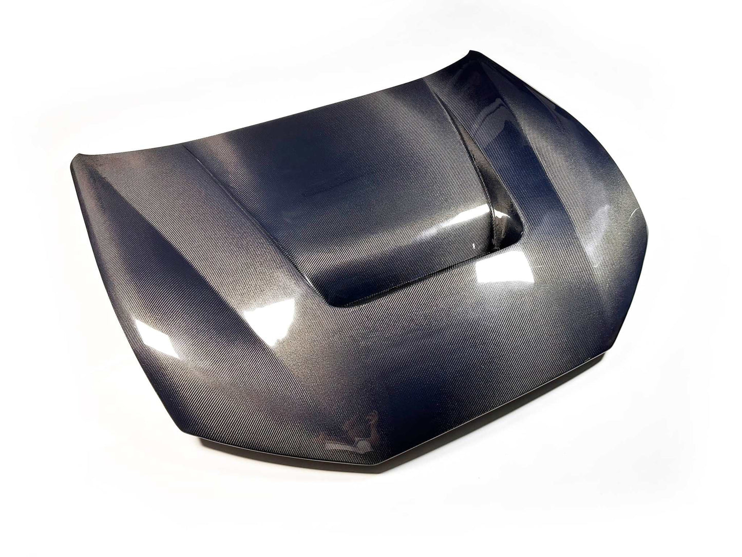 Shelby Style Fiber Hood for 2021-2025 Mustang Mach-E, lightweight wet carbon fiber with aerodynamic design and glossy finish