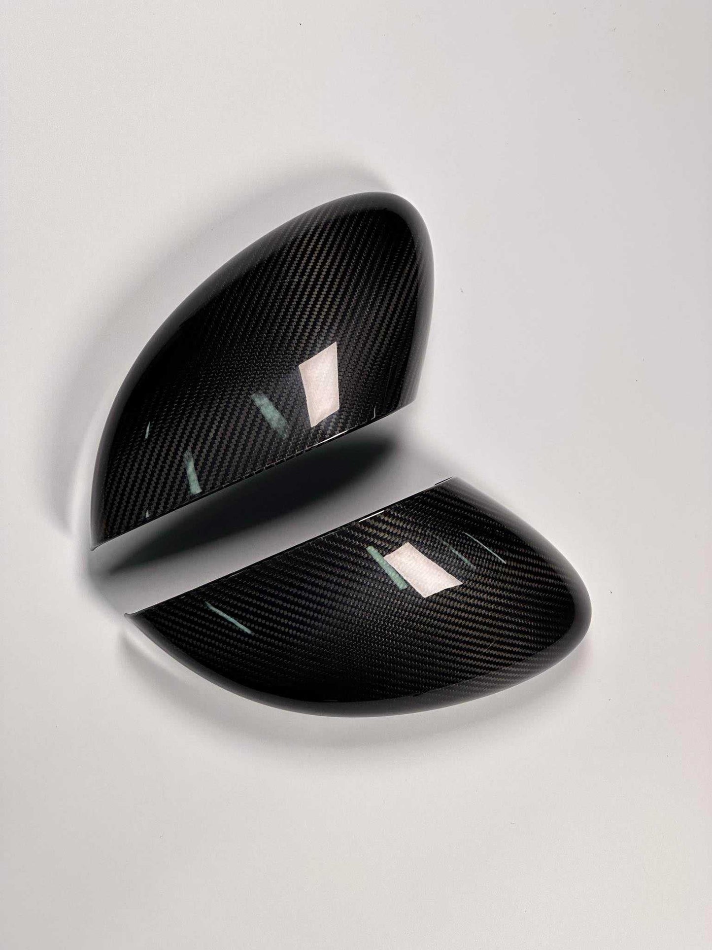 Dry carbon fiber mirror caps for Mustang Mach-E with carbon black finish