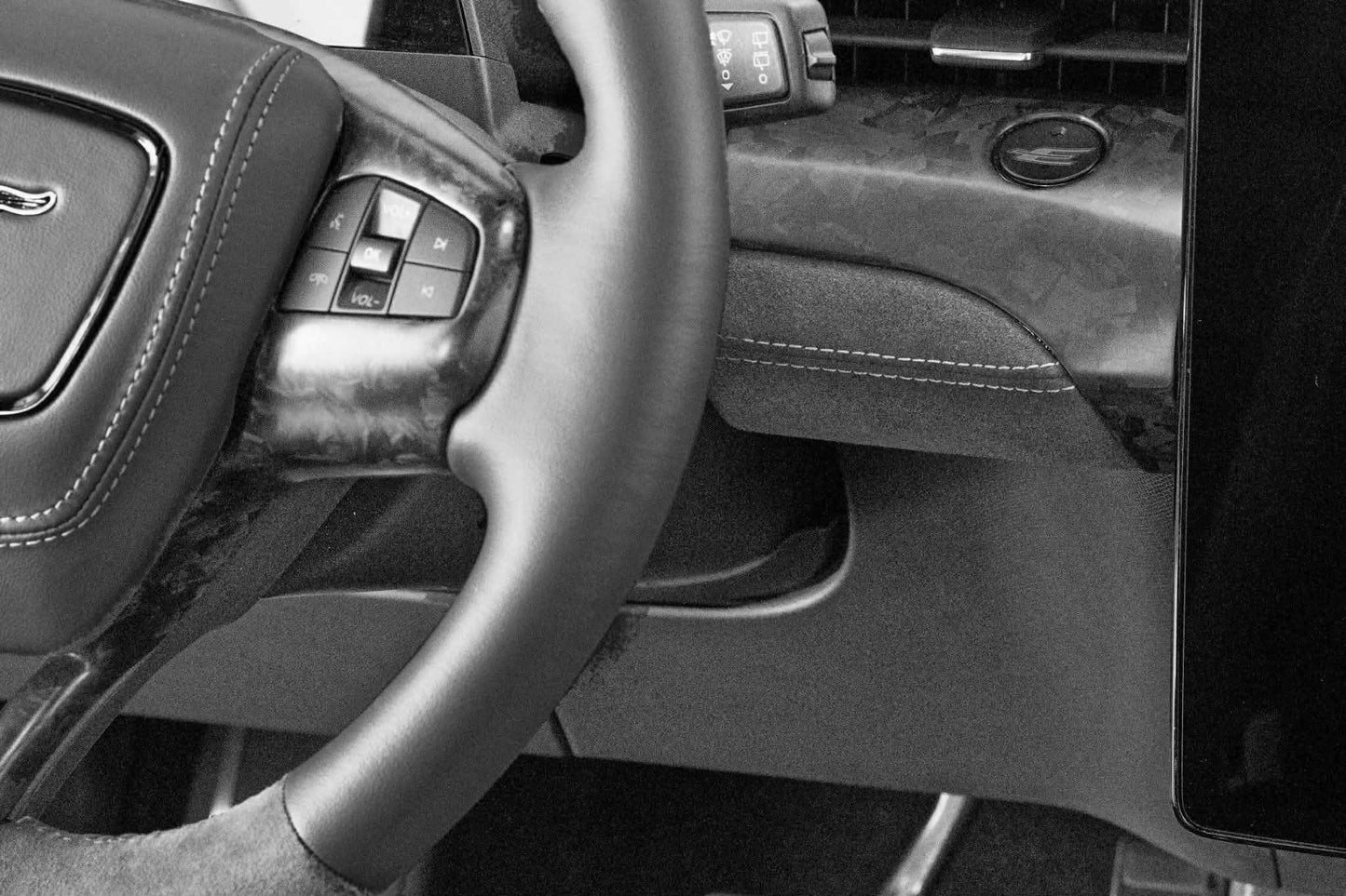 Dry Carbon Fiber Dash upgrade for 2021-2025 Mustang Mach-E interior with sleek carbon black finish and precision fitment.