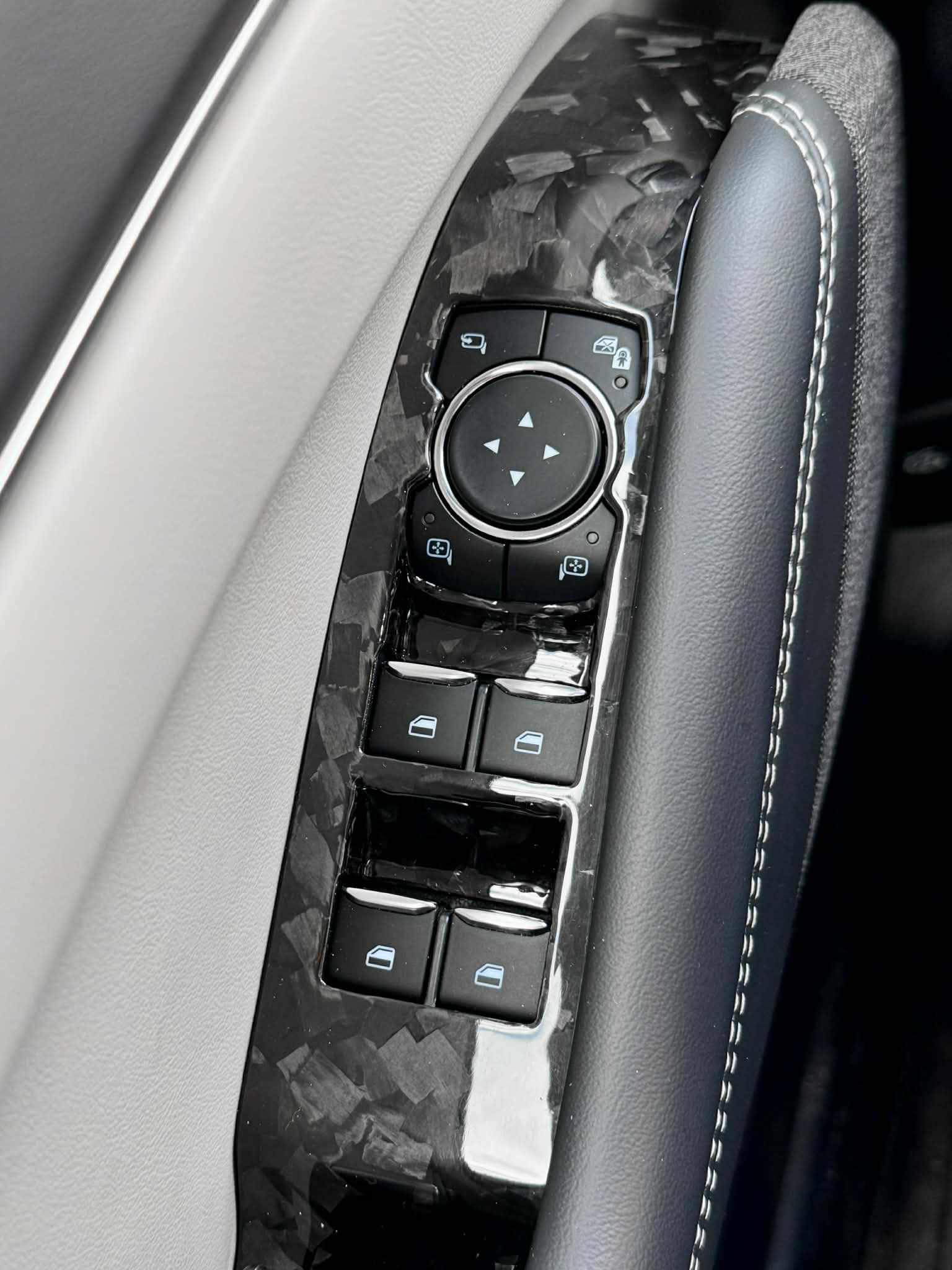 Dry carbon fiber window lifts cover for Mustang Mach-E 2021-2025 interior with 3M adhesive installation