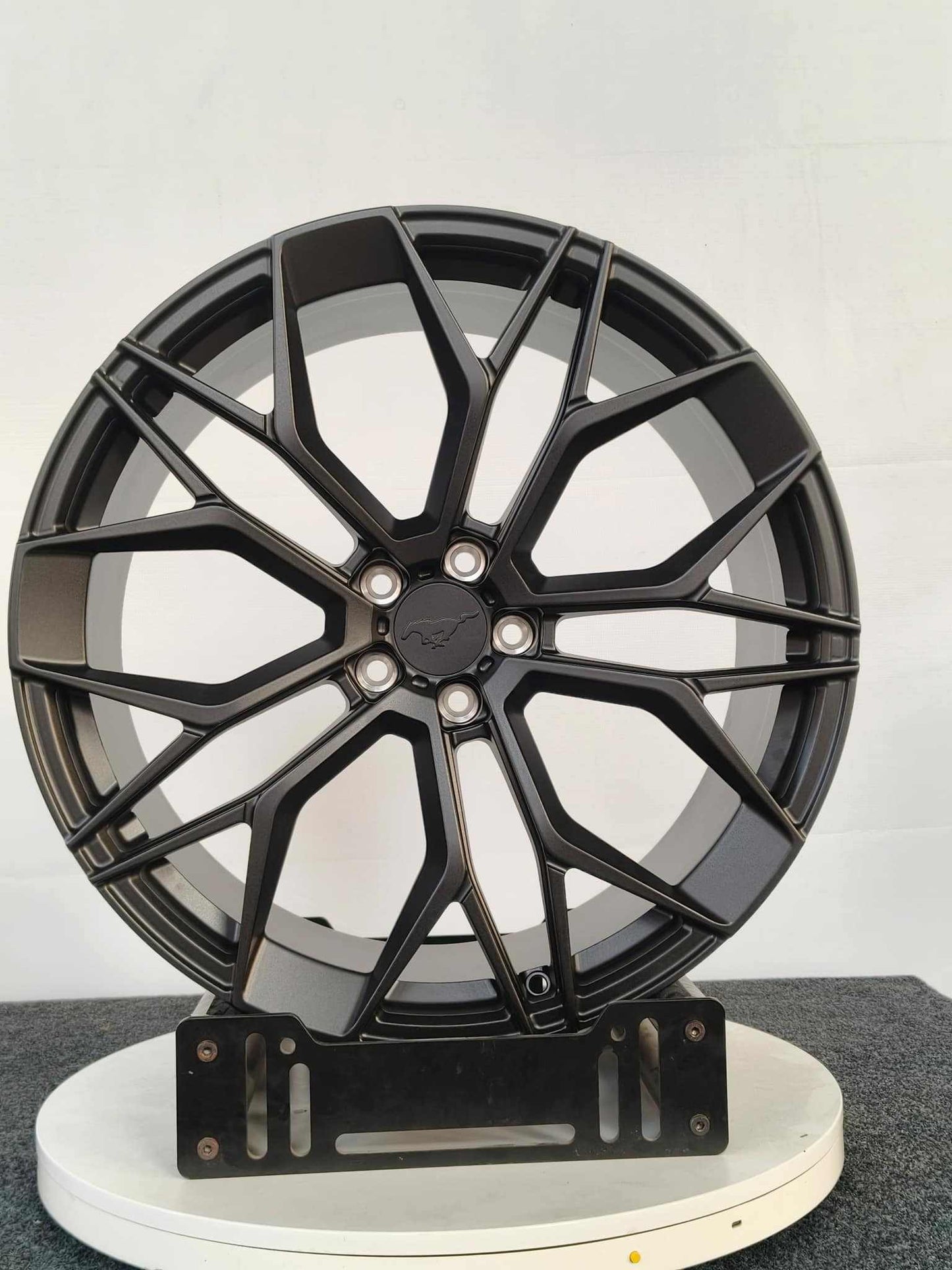 Custom forged Al6061-T6 aluminum wheel for Mustang Mach-E 2021-2025 with intricate black multi-spoke design