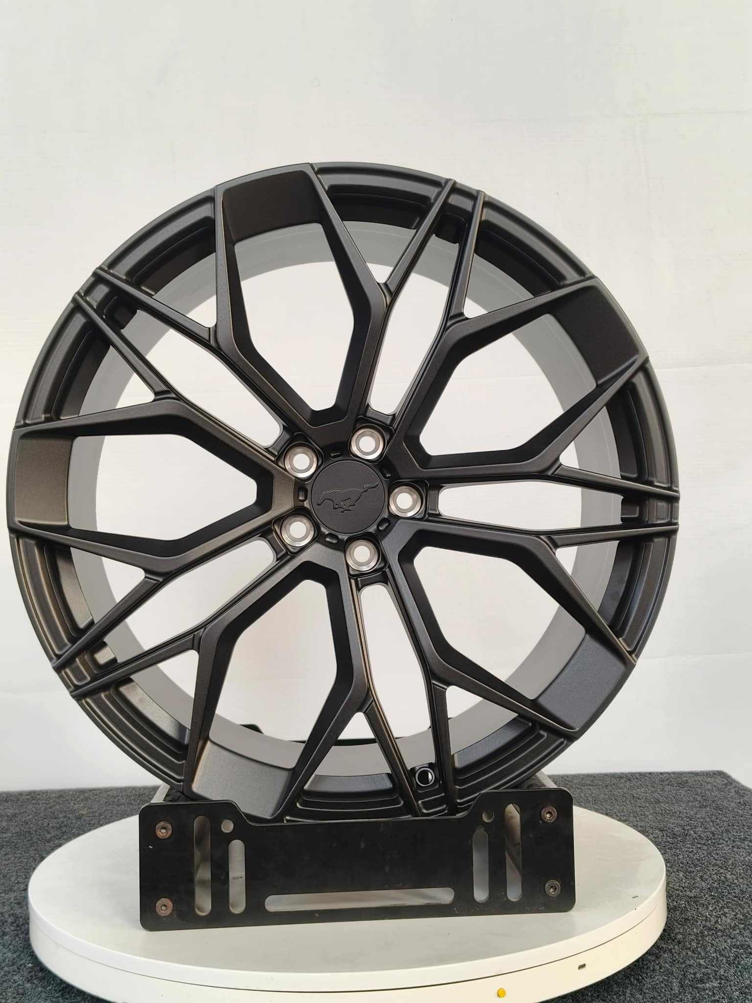 Custom forged Al6061-T6 aluminum wheel for Mustang Mach-E 2021-2025 with intricate black multi-spoke design