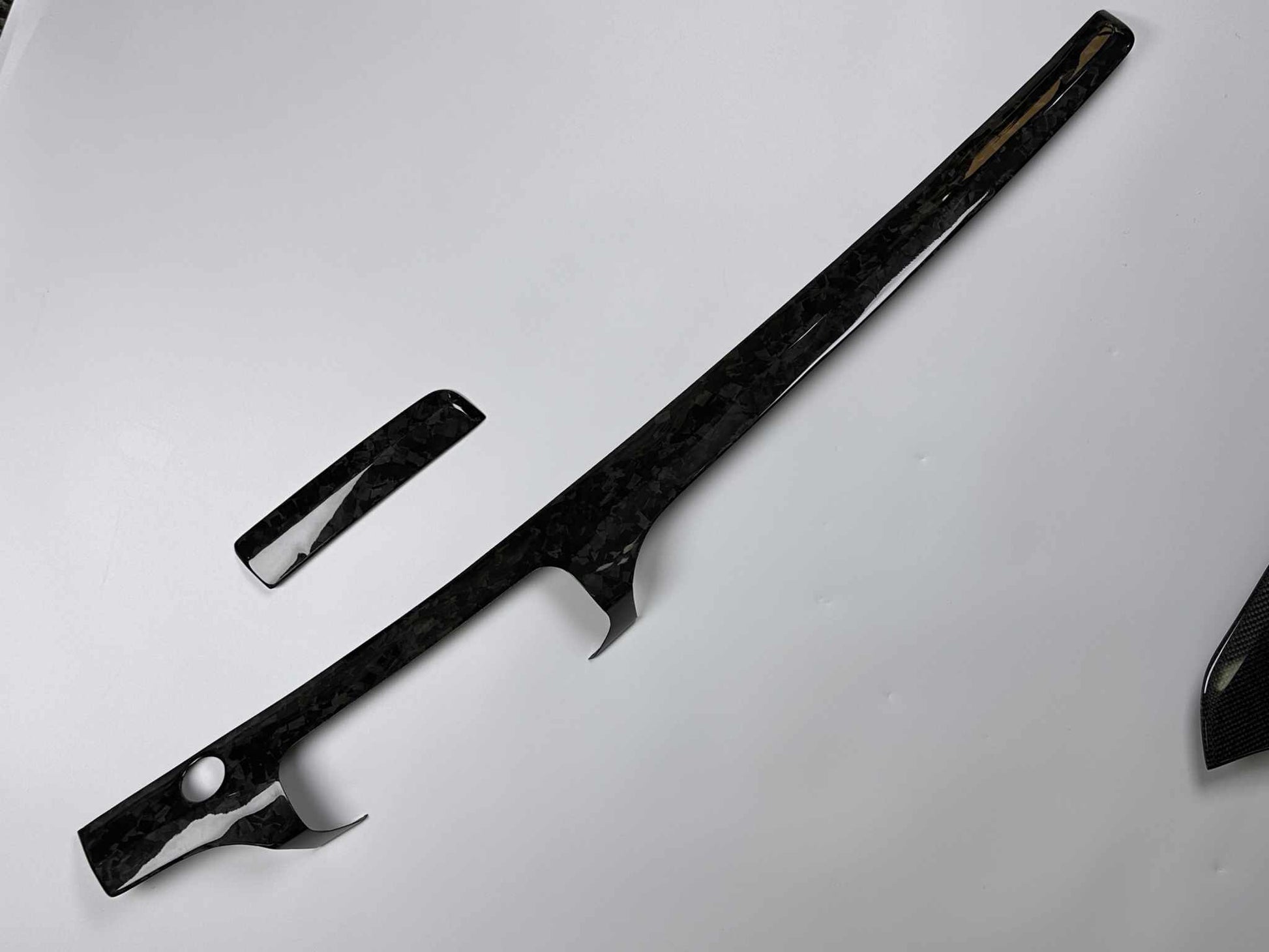 Dry carbon fiber dashboard trim for 2021-2025 Ford Mustang Mach-E in sleek forged carbon finish