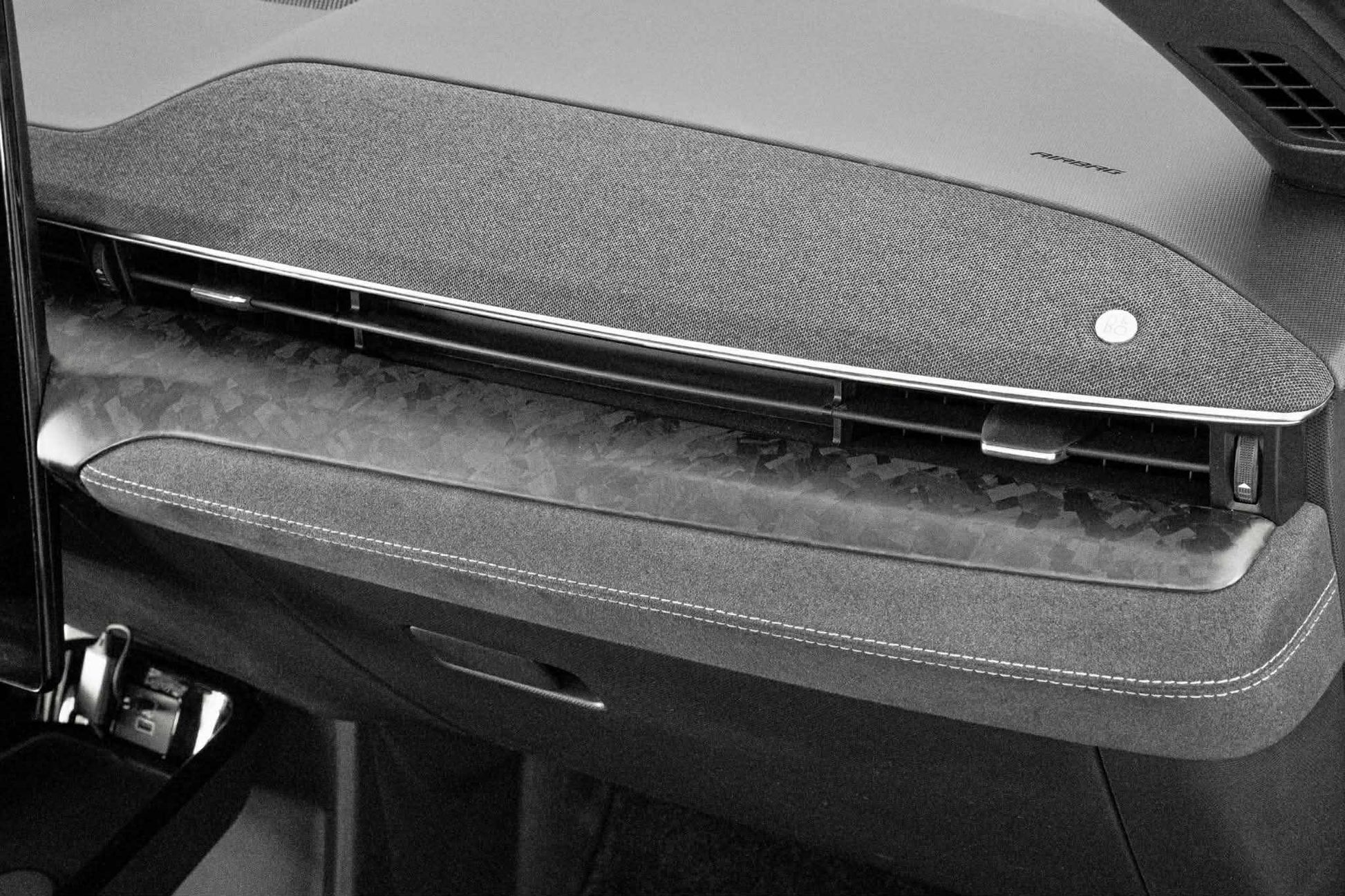 Dry Carbon Fiber Dash interior trim for Ford Mustang Mach-E 2021-2025 with lightweight, durable forged carbon finish