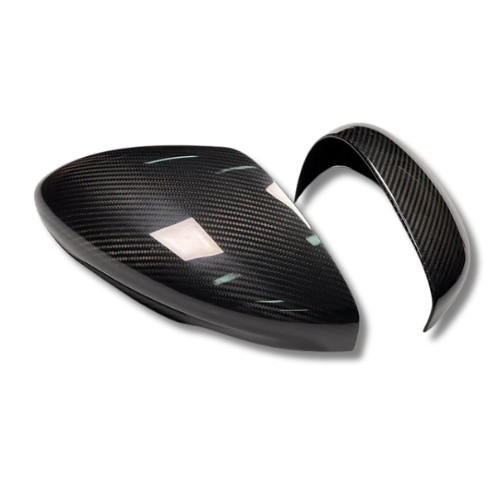 Dry carbon fiber mirror caps for Mustang Mach-E 2021-2025 in carbon black and forged carbon options