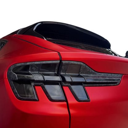 Dry carbon fiber kit rear tail light trim on red Mustang Mach-E 2021-2025