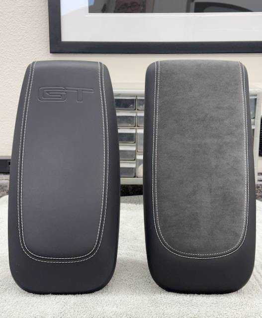 Custom-made armrest with premium Alcantara and leather, enhanced comfort, personalized stitching, perfect fit, and logo customization options.