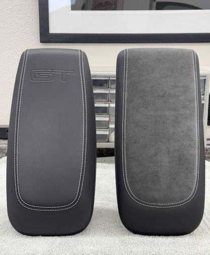 Custom-made armrest with premium Alcantara and leather, enhanced comfort, personalized stitching, perfect fit, and logo customization options.