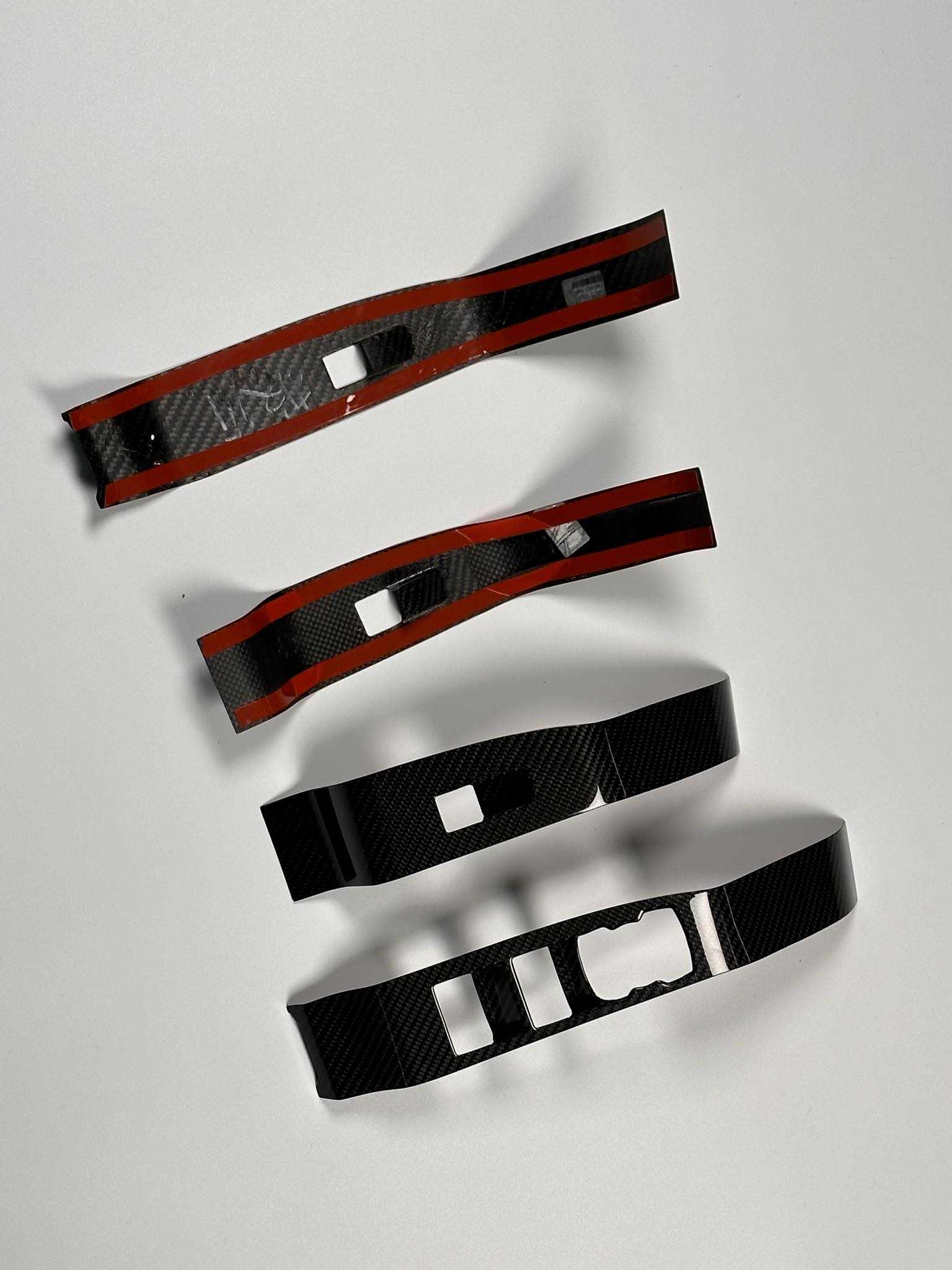 Carbon fiber window lifts cover strips for Mustang Mach-E interior upgrade with 3M adhesive installation