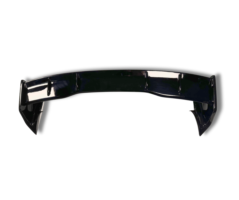 Black glossy Rally Wing Spoiler designed for 2021-2025 Ford Mustang Mach-E, made from carbon fiber or fiberglass with aerodynamic styling.