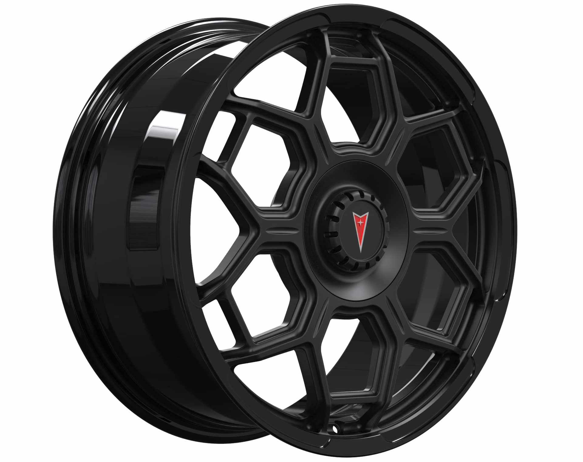 Custom black forged Al6061-T6 aluminum wheel for Mustang Mach-E with hexagonal spoke design
