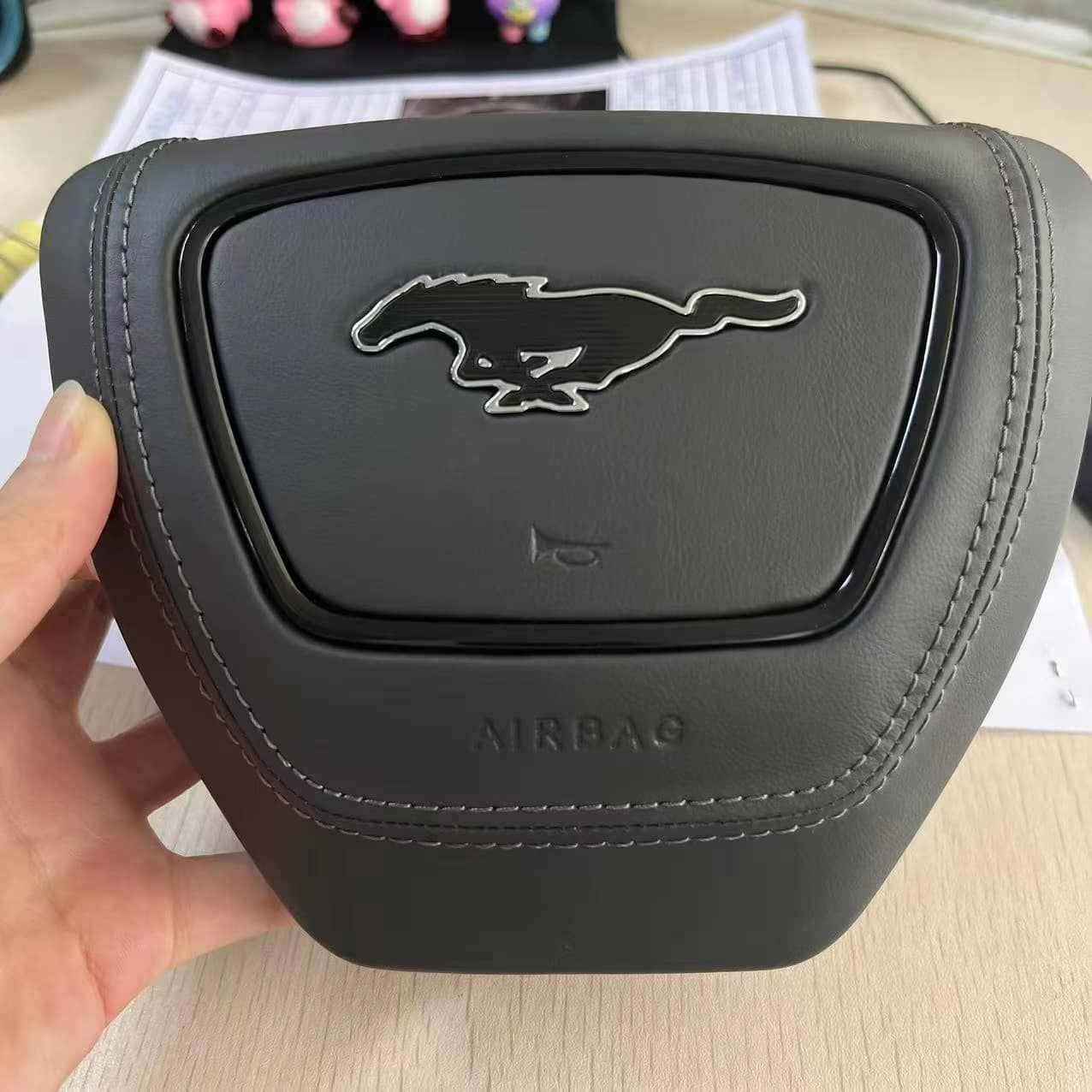 Custom made steering wheel for Mustang Mach-E (2021-2025) with premium leather and Alcantara grip, flat-bottom design, and customizable features