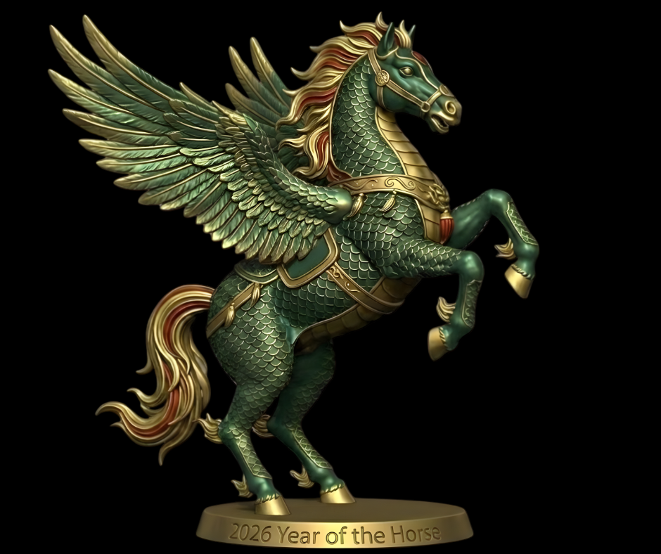 Hand-crafted 45cm medium bronze horse sculpture with dragon-scale textures from Bronze Collection